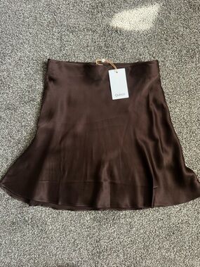 Quince Deep Brown Satin A-Line Mini Skirt